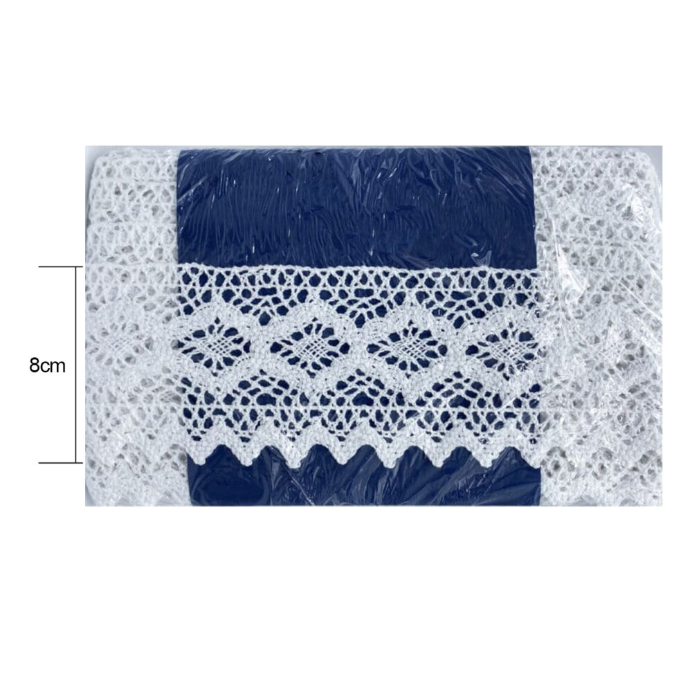 Pizzo di cotone bianco altezza 8cm - 5 metri / 10 metri