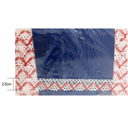 Pizzo in fantasia bianco e rosso altezza 2.50cm – 10 metri
