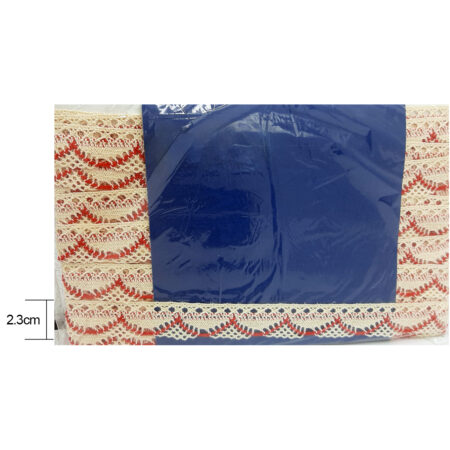 Pizzo in fantasia écru e rosso altezza 2.30cm – 10 metri