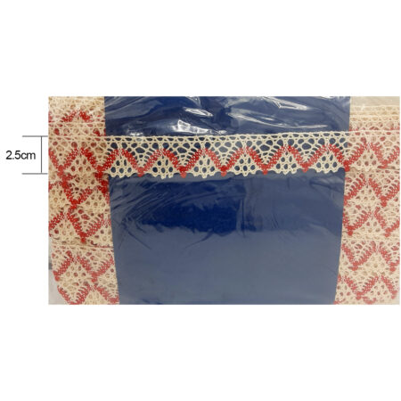 Pizzo in fantasia écru e rosso altezza 2.50cm – 10 metri