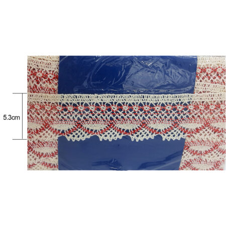 Pizzo in fantasia écru e rosso altezza 5.30cm – 10 metri